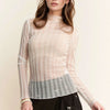Davi & Dani Turtle Neck Lace Dotted Stretch Mesh Sheer Top