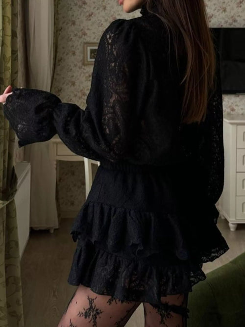 Lace Long Sleeve Top and Skirt Set