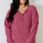 Basic Bae Full Size Ribbed Half Button Long Sleeve T-Shirt