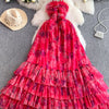 Floral Print Ruffled Layered Mesh Dress