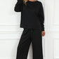 Black Textured Loose Slouchy Long Sleeve Top and Pants Set