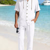 Men's Full Size Button Up Hooded Top and Pants Set Plus Size
