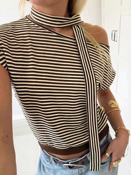 Striped Single Shoulder T-Shirt