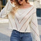 Openwork Boat Neck Long Sleeve Sweater