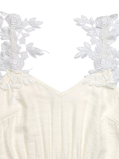 Lace Trimmed Slit Maxi Dress