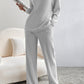 Khaki Slouchy Ribbed Knit V Neck Top & Pants Loungewear Set