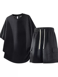 Men's waffle-knit top and drawstring shorts set, plus size