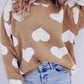 Heart Round Neck Long Sleeve Sweater