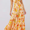 Floral Print Tie Front Tiered Maxi Dress