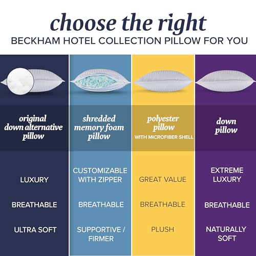 Beckham Hotel Collection Bed Pillows Standard / Queen Size Set of 2 - Original Down Alternative Pillow for Sleeping - Bedding for Back, Stomach or Side Sleepers