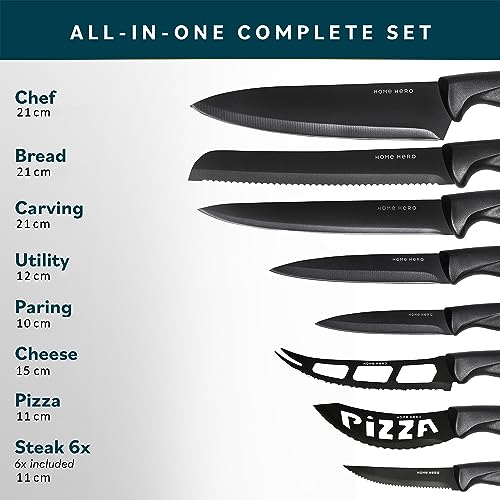 Hero Kitchen Knife Set with Sharpener - High Carbon Stainless Steel