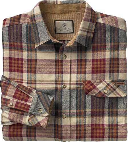 Legendary Whitetails Standard Buck Camp Flannel, Long Sleeve Plaid Button Down Casual Shirt for Men with Corduroy Cuffs, Fall & Winter Clothing, Cedarwood, Large