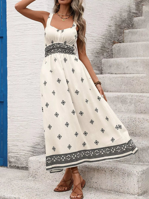 Printed Wide Strap Midi Dress