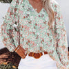 Full Size Floral Print V-Neck Long Sleeve Blouse Plus Size