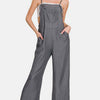 Zenana Washed Adjustable Strap Wide Leg Denim Overalls