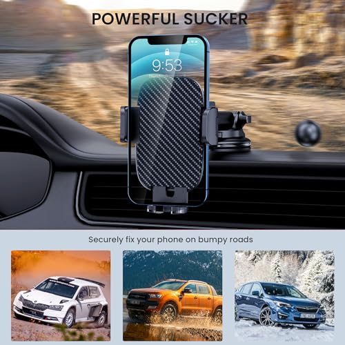 Qifutan Car Phone Holder Mount Phone Mount for Car Windshield Dashboard Air Vent Universal Hands Free Automobile Cell Phone Holder Fit for iPhone Smartphone Carbon Fiber