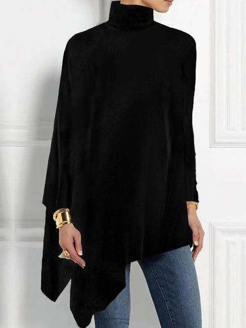Elegant Turtleneck Asymmetric Hem Top