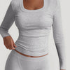 Square Neck Long Sleeve Top and Shorts Set