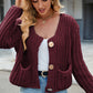 Round Neck Button Up Cardigan with Pockets