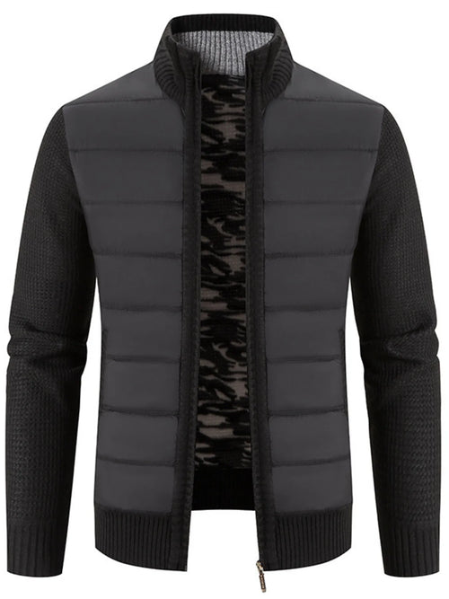 Men's Plus Size Quilted Knit Bomber Jacket with Stand Collar