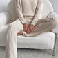 Khaki Slouchy Ribbed Knit V Neck Top & Pants Loungewear Set