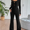 Tie Front Long Sleeve Flare Jumpsuit