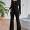 Tie Front Long Sleeve Flare Jumpsuit