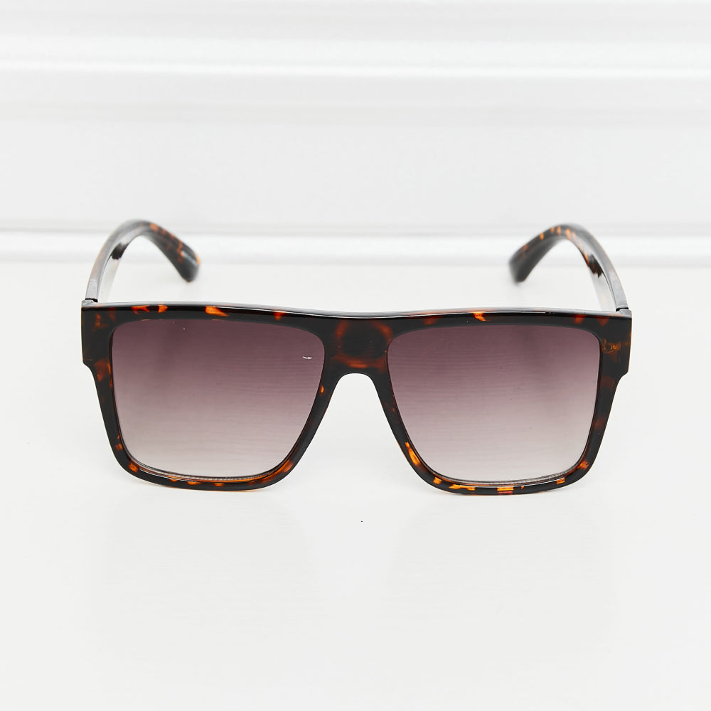 Tortoise Shell Square Full Rim Sunglasses displayed on a white background, featuring UV400 protection and polycarbonate frame.