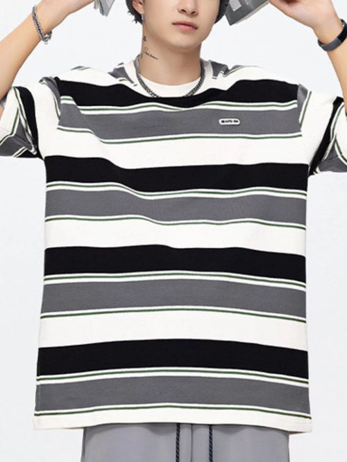 Men's Full Size Striped Round Neck Oversized T-Shirt Plus Size