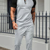 Men's Full Size Waffle-Knit Contrast Top and Drawstring Pants Set Plus Size