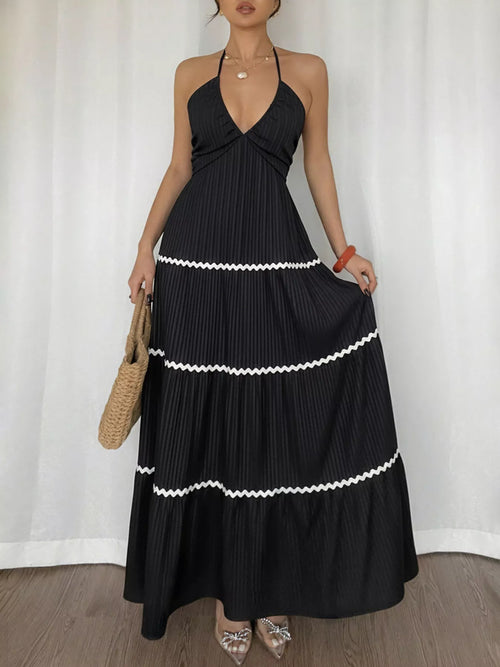 Halter Neck Pleated Maxi Dress