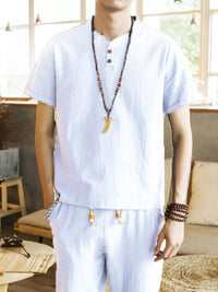 Men's button-detail short-sleeve top and matching pants set