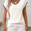 Contrast Trim V-Neck Short Sleeve Knit Top