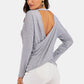 Perfee V-Neck Drop Shoulder Open Back Sweatshirt