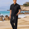 Men's Full Size Half Button Top and Drawstring Pants Set Plus Size