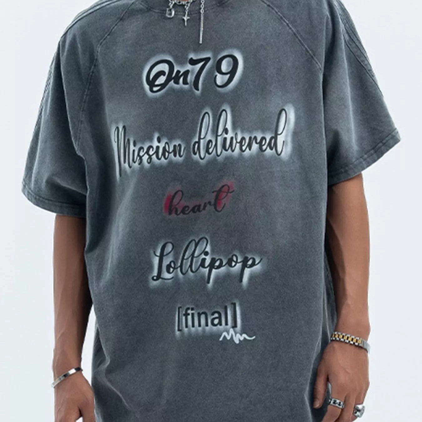 Men's Letter Round Neck Oversized T-Shirt featuring unique graphic design, casual style, and comfortable fit.