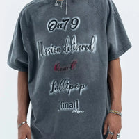 Men's Letter Round Neck Oversized T-Shirt featuring unique graphic design, casual style, and comfortable fit.