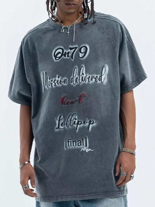 Men's Letter Round Neck Oversized T-Shirt