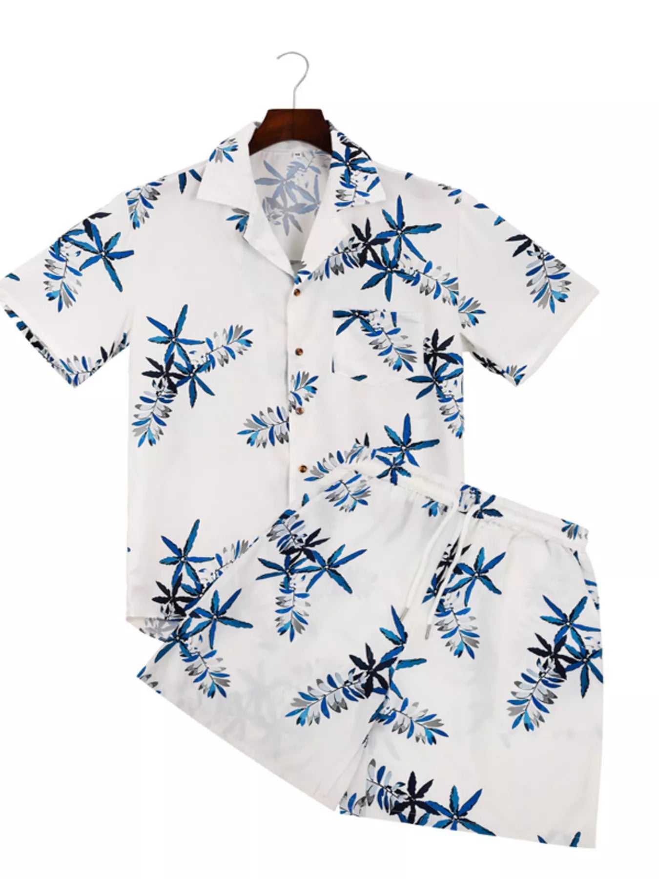 Men's tropical-print short-sleeve shirt and shorts set