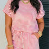 Stripe Breathable Textured Knit Short 2pcs Set