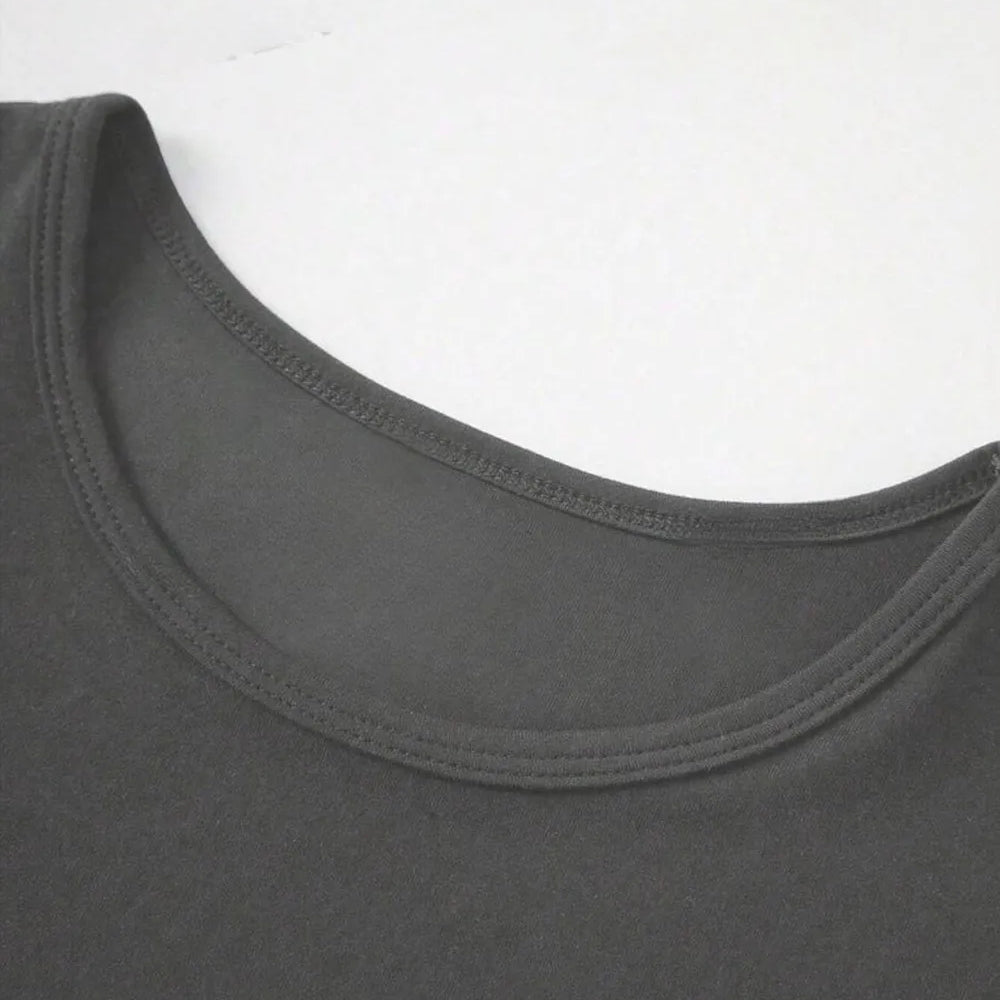 Round Neck Short Sleeve T-Shirt close-up showing the soft fabric texture and neckline design.