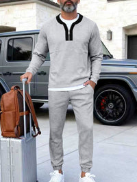 Men's zip-neck long-sleeve top and matching pants set