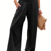 ANRABESS Women Linen Palazzo Pants Summer Boho Wide Leg High Waist Casual Lounge Pant 2024 Beach Travel Vacation Outfits Black Medium