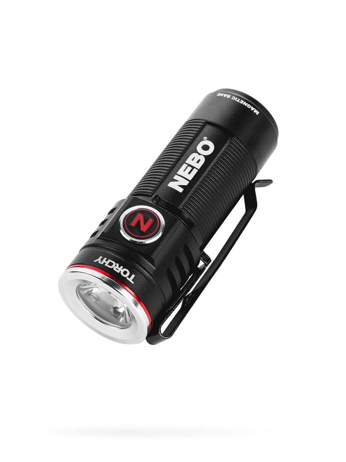 NEBO Torchy 1,000-lumen rechargeable pocket flashlight in black with removable clip and five light modes.