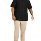 Van Heusen Men's Size Big Air Short Sleeve Button Down Poly Rayon Stripe Shirt, Black