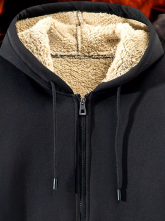 Men's Plus Size Fleece Lined Zip-Up Hoodie showing the cozy lining and zipper detail.