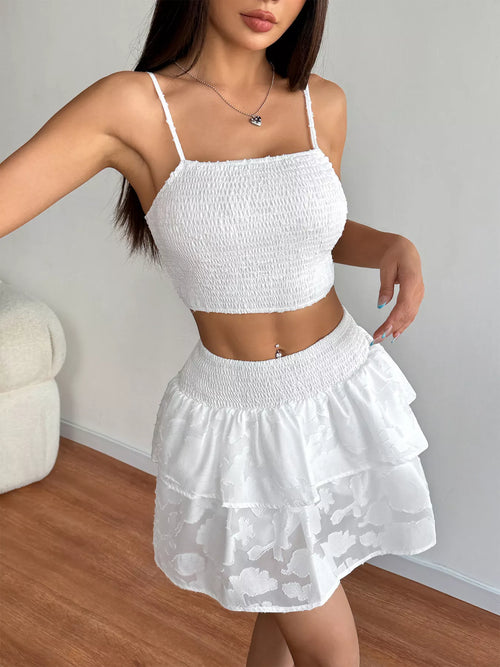 Smocked Crop Top & Ruffle Mini Skirt Set