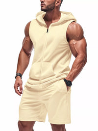 Men's sleeveless zip-up hoodie and shorts set