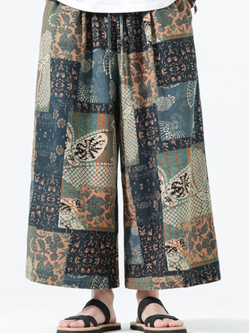 Men's Plus Size Vintage Print Wide Leg Pants