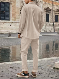 Men's long-sleeve button-up shirt and matching pants set